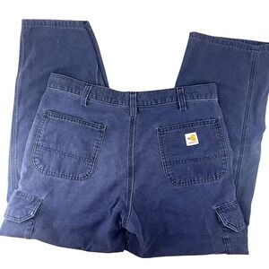 Carhartt Flame Resistant Work Pants 36x29 Navy Blue Dungaree Fit FRB240 DNY